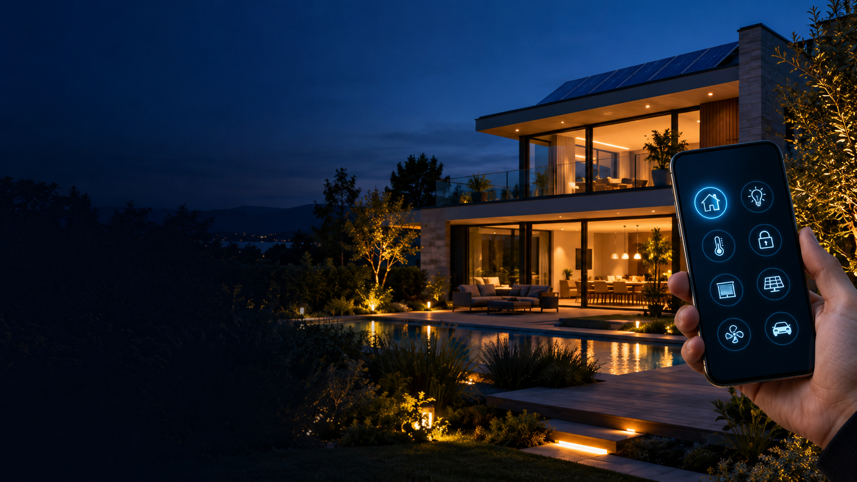 Vivienda inteligente con control de iluminación y energía desde un teléfono
